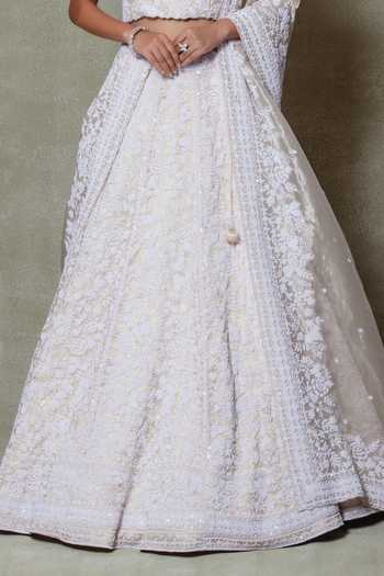 Shop_Vedant G_Gold Tissue Scoop Neck Embroidered Bridal Lehenga Set _Online_at_Aza_Fashions