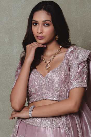 Vedant G Lavender Tissue Sweetheart Neck Embroidered Lehenga Set Online at Aza Fashions Vedant G_Lavender Tissue Sweetheart Neck Embroidered Lehenga Set _Online_at_Aza_Fashions
