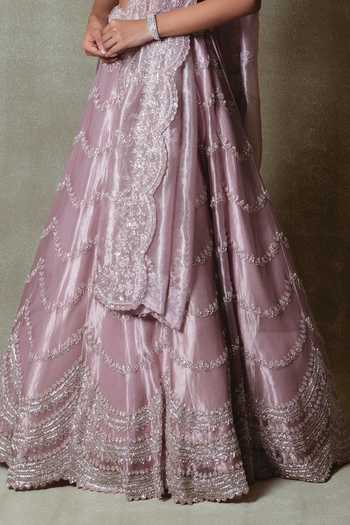 Buy Vedant G Lavender Tissue Sweetheart Neck Embroidered Lehenga Set Online at Aza Fashions Buy_Vedant G_Lavender Tissue Sweetheart Neck Embroidered Lehenga Set _Online_at_Aza_Fashions
