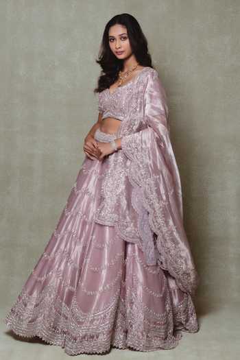 Vedant G Lavender Tissue Embroidered Lehenga Set 