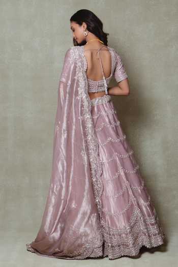 Vedant G Lavender Tissue Embroidered Lehenga Set 