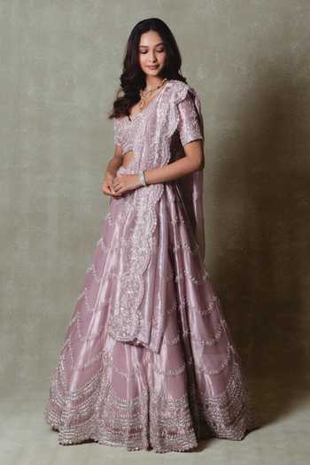 Shop Vedant G Lavender Tissue Sweetheart Neck Embroidered Lehenga Set Online at Aza Fashions Shop_Vedant G_Lavender Tissue Sweetheart Neck Embroidered Lehenga Set _Online_at_Aza_Fashions