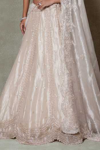 Buy Vedant G Beige Tissue V-neck Pearl Embroidered Bridal Lehenga Set Online at Aza Fashions Buy_Vedant G_Beige Tissue V-neck Pearl Embroidered Bridal Lehenga Set _Online_at_Aza_Fashions