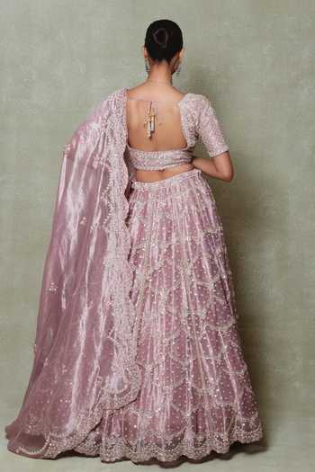 Vedant G Rose Pink Embroidered Lehenga Set 