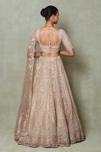 Vedant G Brown Embroidered Lehenga Set 