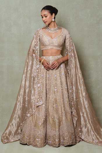 Vedant G Brown Embroidered Lehenga Set 