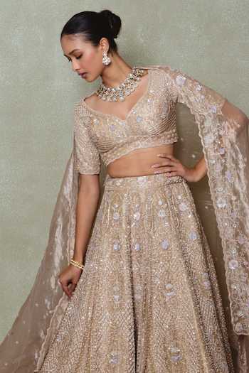Buy Vedant G Brown Tissue Sweetheart Neck Embroidered Lehenga Set Online at Aza Fashions Buy_Vedant G_Brown Tissue Sweetheart Neck Embroidered Lehenga Set _Online_at_Aza_Fashions