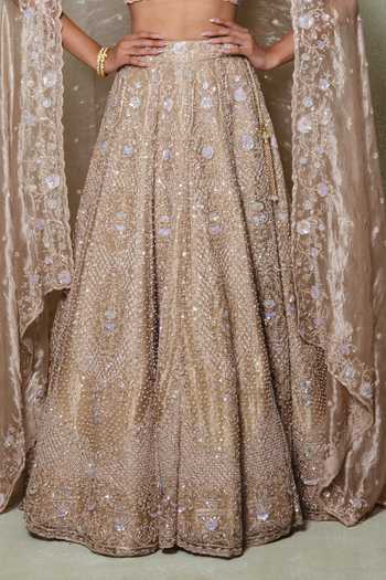 Shop Vedant G Brown Tissue Sweetheart Neck Embroidered Lehenga Set Online at Aza Fashions Shop_Vedant G_Brown Tissue Sweetheart Neck Embroidered Lehenga Set _Online_at_Aza_Fashions