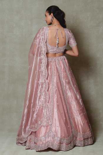 Vedant G Pink Tissue Embroidered Lehenga Set 