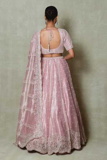 Vedant G Pink Tissue Sequins Embroidered Lehenga Set 