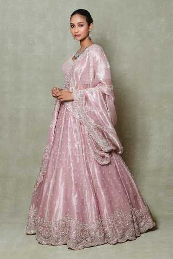 Vedant G Pink Tissue Scoop Neck Sequins Embroidered Lehenga Set Online at Aza Fashions Vedant G_Pink Tissue Scoop Neck Sequins Embroidered Lehenga Set _Online_at_Aza_Fashions
