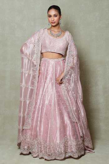 Vedant G Pink Tissue Sequins Embroidered Lehenga Set 