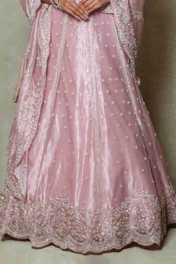 Shop Vedant G Pink Tissue Scoop Neck Sequins Embroidered Lehenga Set Online at Aza Fashions Shop_Vedant G_Pink Tissue Scoop Neck Sequins Embroidered Lehenga Set _Online_at_Aza_Fashions