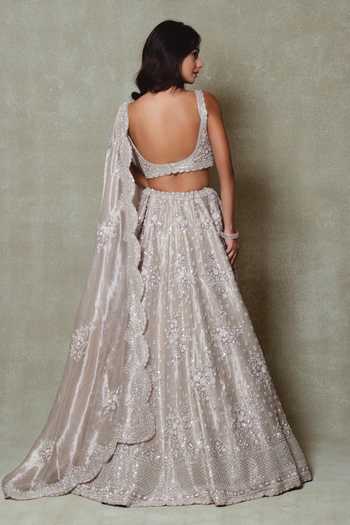 Vedant G Grey Tissue Embroidered Lehenga 