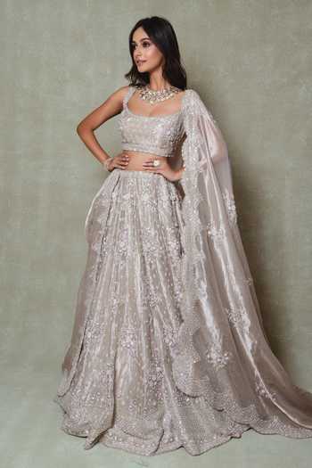 Vedant G Grey Tissue Embroidered Lehenga 