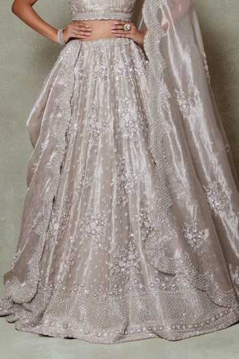 Vedant G Grey Tissue Scoop Neck Embroidered Lehenga Online at Aza Fashions Vedant G_Grey Tissue Scoop Neck Embroidered Lehenga _Online_at_Aza_Fashions