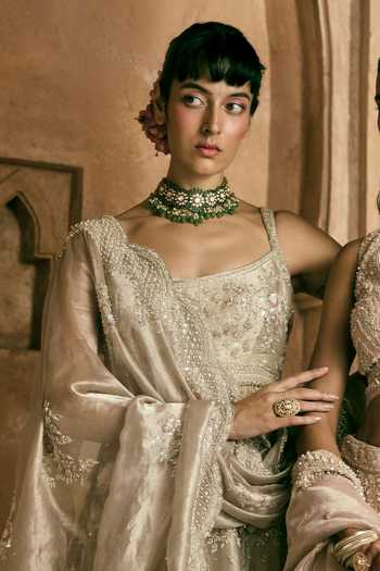 Shop Vedant G Grey Tissue Scoop Neck Embroidered Lehenga Online at Aza Fashions Shop_Vedant G_Grey Tissue Scoop Neck Embroidered Lehenga _Online_at_Aza_Fashions