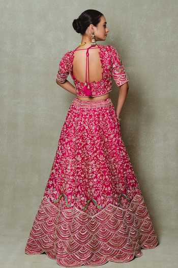 Vedant G Rani Pink Embroidered Bridal Lehenga Set 