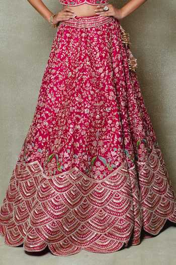 Shop Vedant G Pink Organza Sweetheart Neck Rani Embroidered Bridal Lehenga Set Online at Aza Fashions Shop_Vedant G_Pink Organza Sweetheart Neck Rani Embroidered Bridal Lehenga Set _Online_at_Aza_Fashions