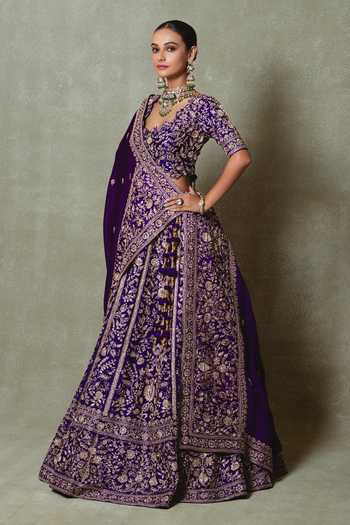Vedant G Purple Organza Embroidered Bridal Lehenga Set 