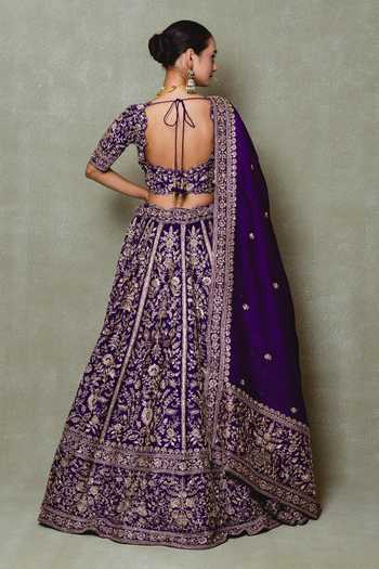 Vedant G Purple Organza Embroidered Bridal Lehenga Set 