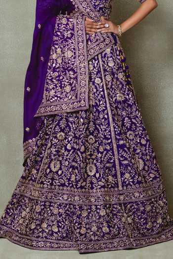 Shop_Vedant G_Purple Organza Sweetheart Neck Embroidered Bridal Lehenga Set _Online_at_Aza_Fashions