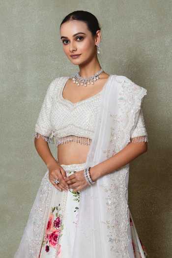 Vedant G Ivory Silk, Organza Sweetheart Neck Embroidered Lehenga Set Online at Aza Fashions Vedant G_Ivory Silk, Organza Sweetheart Neck Embroidered Lehenga Set _Online_at_Aza_Fashions