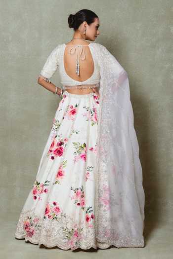 Vedant G Ivory Silk Embroidered Lehenga Set 