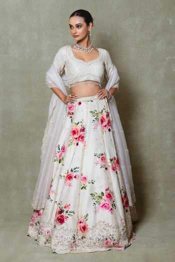 Vedant G Ivory Silk Embroidered Lehenga Set 