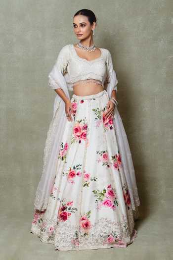 Buy Vedant G Ivory Silk, Organza Sweetheart Neck Embroidered Lehenga Set Online at Aza Fashions Buy_Vedant G_Ivory Silk, Organza Sweetheart Neck Embroidered Lehenga Set _Online_at_Aza_Fashions