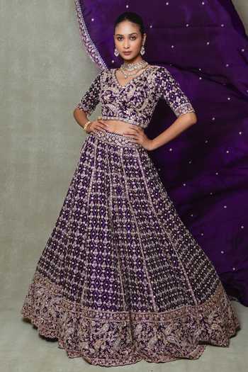 Buy Vedant G Purple Organza V-neck Cutdana Embroidered Lehenga Set Online at Aza Fashions Buy_Vedant G_Purple Organza V-neck Cutdana Embroidered Lehenga Set _Online_at_Aza_Fashions