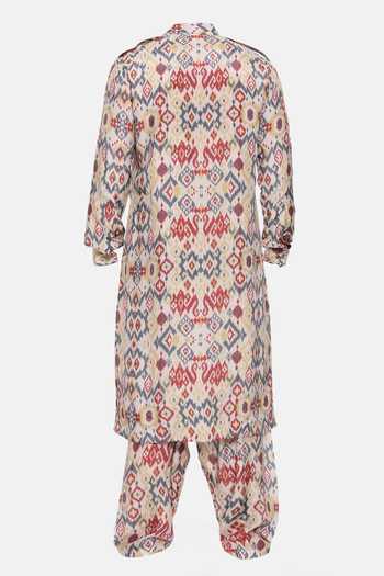Mayank Modi - Men Aztec Print Kurta Set For Kids