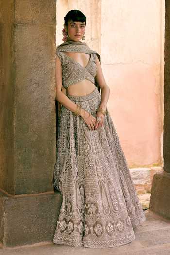 Vedant G Grey Tissue Sequins Work Lehenga Set 