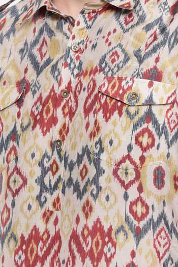Mayank Modi - Men Beige Muslin Aztec Print Kurta Set For Kids Online at Aza Fashions Mayank Modi - Men_Beige Muslin Aztec Print Kurta Set For Kids_Online_at_Aza_Fashions