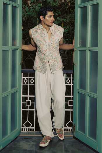 Varun Bahl Ivory Modal, Dupion Aura Embroidered Nehru Jacket at Aza Fashions Varun Bahl_Ivory Modal, Dupion Aura Embroidered Nehru Jacket _at_Aza_Fashions