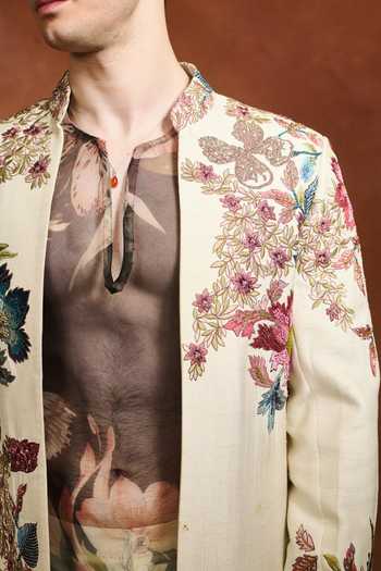 Varun Bahl Ivory Modal, Dupion Floral Embroidered Sherwani Online at Aza Fashions Varun Bahl_Ivory Modal, Dupion Floral Embroidered Sherwani _Online_at_Aza_Fashions