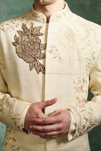 Varun Bahl Ivory Modal, Dupion Regal Embroidered Sherwani Set Online at Aza Fashions Varun Bahl_Ivory Modal, Dupion Regal Embroidered Sherwani Set _Online_at_Aza_Fashions