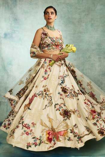 Buy Varun Bahl Ivory Net, Modal, Dupion Square Neck Enchanted Embroidered Lehenga Set Online at Aza Fashions Buy_Varun Bahl_Ivory Net, Modal, Dupion Square Neck Enchanted Embroidered Lehenga Set _Online_at_Aza_Fashions
