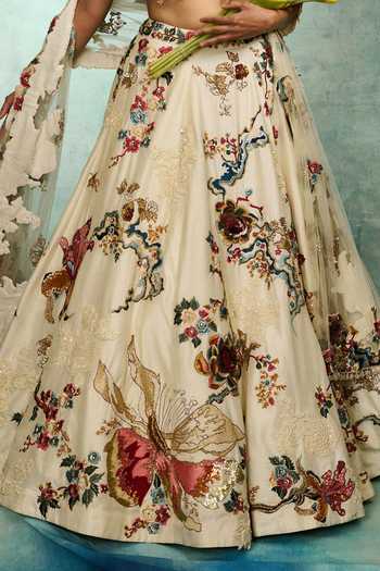 Shop Varun Bahl Ivory Net, Modal, Dupion Square Neck Enchanted Embroidered Lehenga Set Online at Aza Fashions Shop_Varun Bahl_Ivory Net, Modal, Dupion Square Neck Enchanted Embroidered Lehenga Set _Online_at_Aza_Fashions