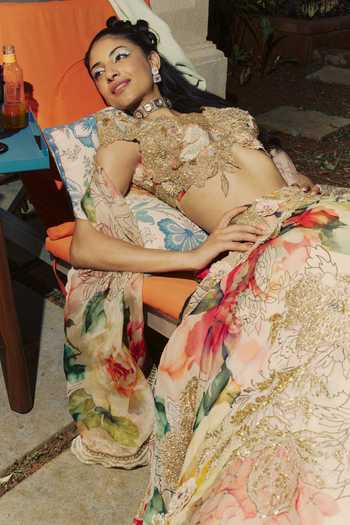 Varun Bahl Floral Print & Embroidered Lehenga Set 