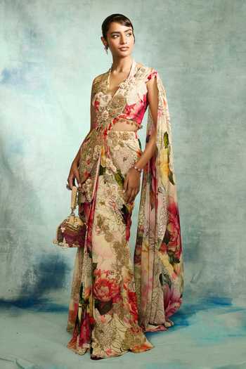 Varun Bahl Embellished Pre-Draped Saree & Blouse 