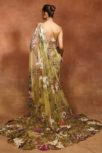 Varun Bahl Ethereal Bloom Pre-Draped Trail Saree With Blouse 