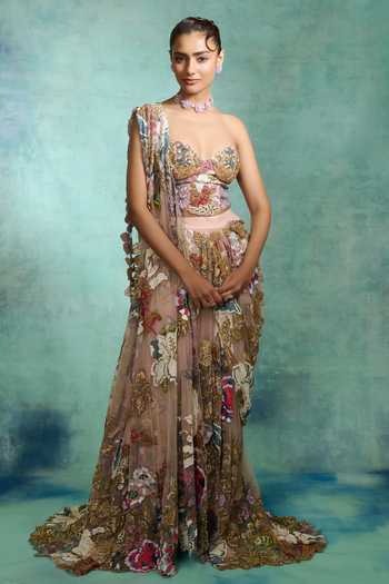 Varun Bahl Ethereal Blush Pre-Draped Saree With Blouse 