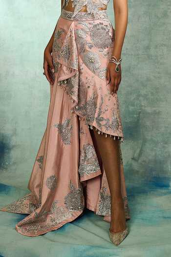 Varun Bahl Pink Viscose, Modal Halter Neck Celeste Asymmetric Skirt And Blouse Set Online at Aza Fashions Varun Bahl_Pink Viscose, Modal Halter Neck Celeste Asymmetric Skirt And Blouse Set _Online_at_Aza_Fashions