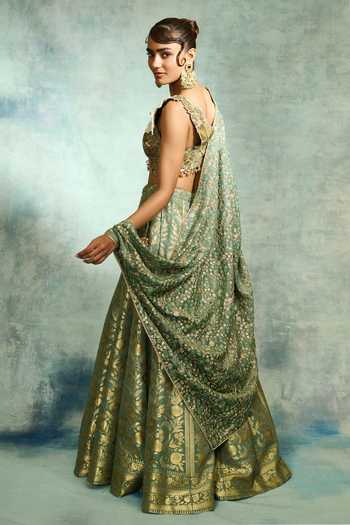 Varun Bahl Brocade Pista Green Lehenga Set 