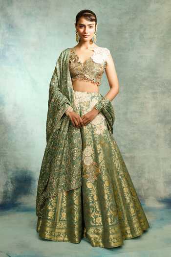Varun Bahl Brocade Pista Green Lehenga Set 