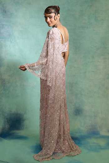 Varun Bahl Pearl Embroidered Pre-Draped Saree With Blouse 