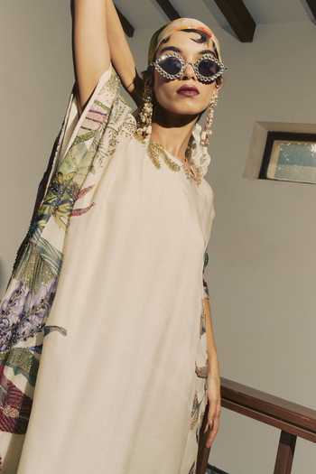 Buy Varun Bahl Ivory Organza Round Neck Tropical Print Kaftan Online at Aza Fashions Buy_Varun Bahl_Ivory Organza Round Neck Tropical Print Kaftan _Online_at_Aza_Fashions