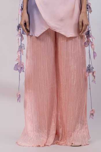 Buy_Smriti By Anju Agarwal_Pink Satin, Modal Cowl Neck, Yes Petal Ombre Draped Kurta Set _Online_at_Aza_Fashions