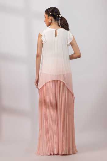 Smriti By Anju Agarwal Rose Mist Floral Applique Tunic With Palazzo